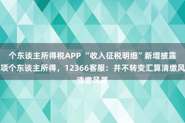 个东谈主所得税APP “收入征税明细”新增披露五项个东谈主所得，12366客服：并不转变汇算清缴风景