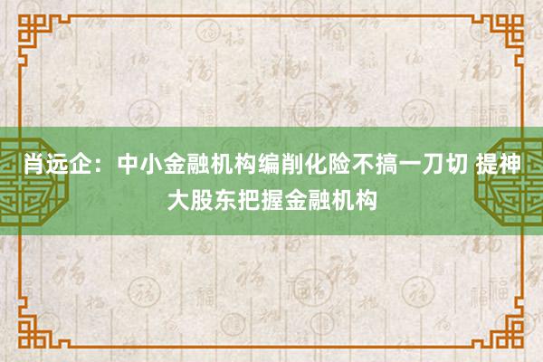 肖远企：中小金融机构编削化险不搞一刀切 提神大股东把握金融机构